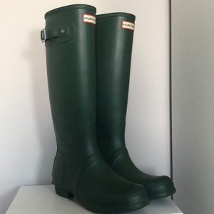 Green tall hunter rain boots